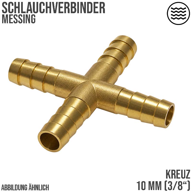 10 mm - 3/8" Zoll Kreuz Schlauch Verbinder Verteiler Tülle Kupplung Reparatur Messing PN 10 bar