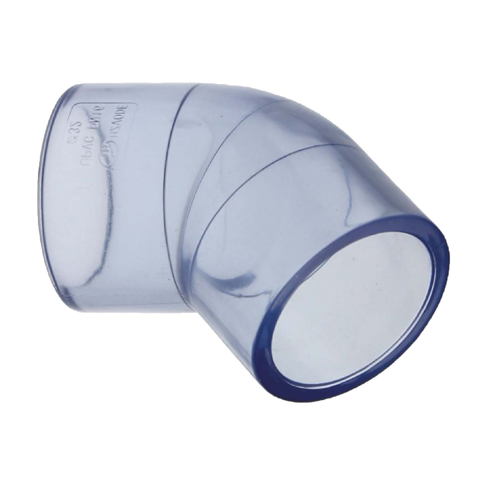 110 mm PVC Klebe Fitting Winkel 45° Muffe Verbinder - transparent durchsichtig - PN 16 bar