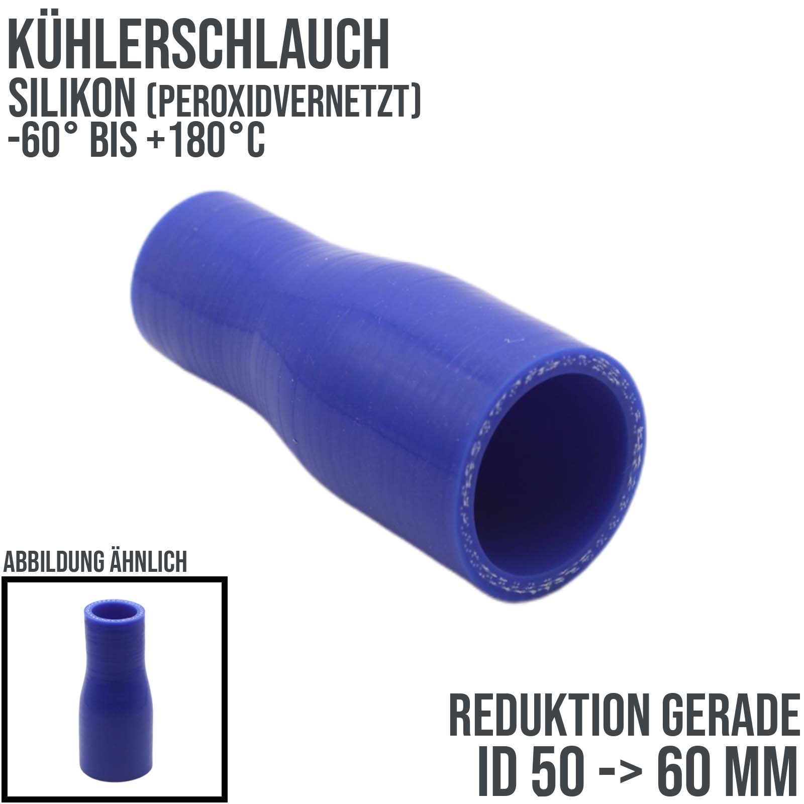 50 -> 60 mm ID Kühlerschlauch Reduktion Verbinder Silikon LLK Ladeluft Kühlmittel Schlauch blau - 100mm