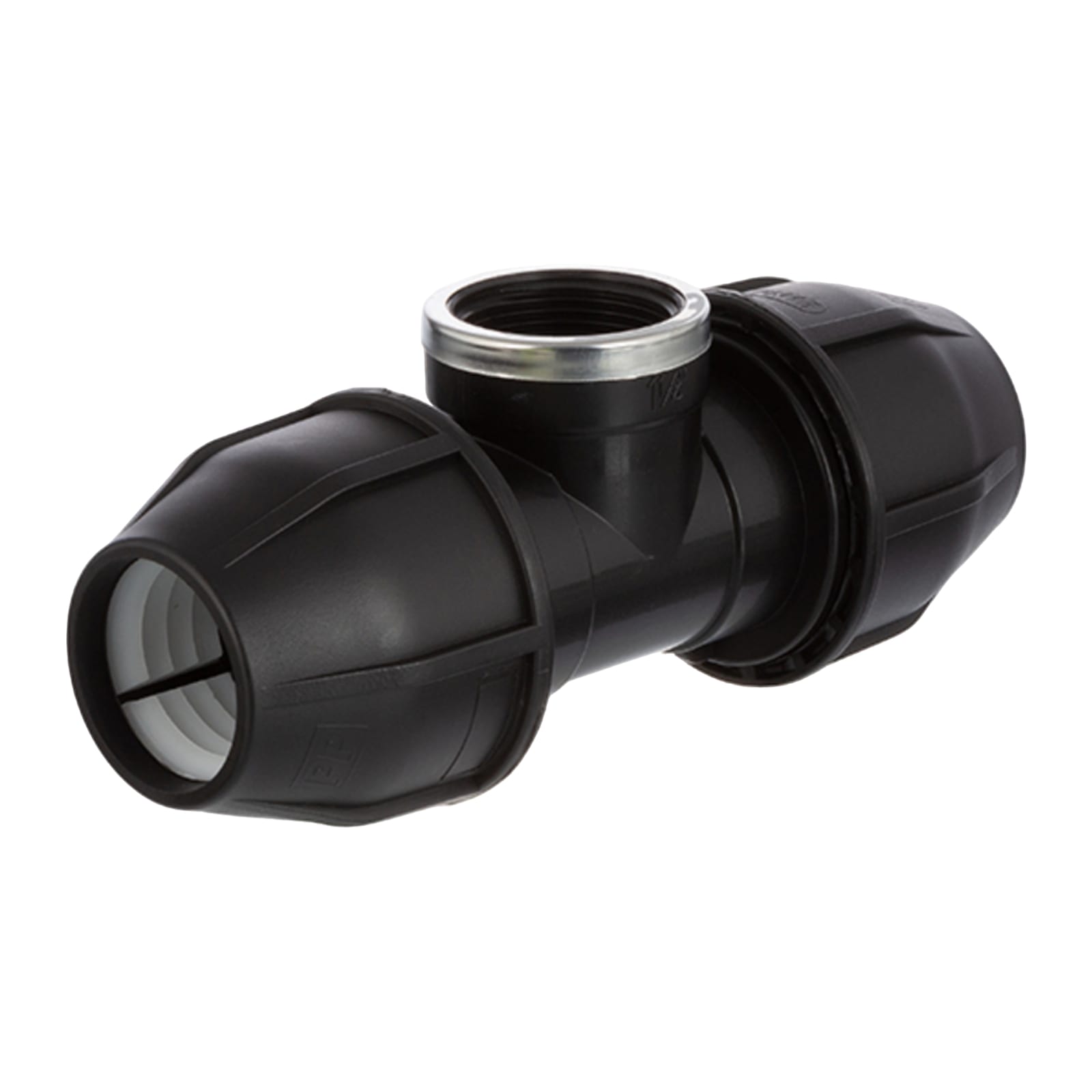 63 mm x 2" PE PP Fitting Klemm Verbinder Verschraubung Rohr T-Stück 90° x IG schwarz - PN 16 bar 
