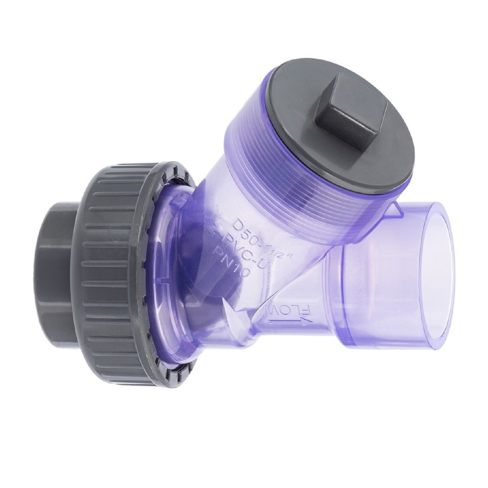 50 mm PVC Rückschlag Schrägsitz Y Ventil Kugel Klebe Muffe transparent - PN 10 bar
