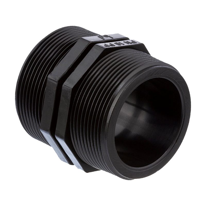 2" PP Gewinde Fitting Doppel Nippel schwarz Außengewinde AG Polypropylen - PN 10 bar
