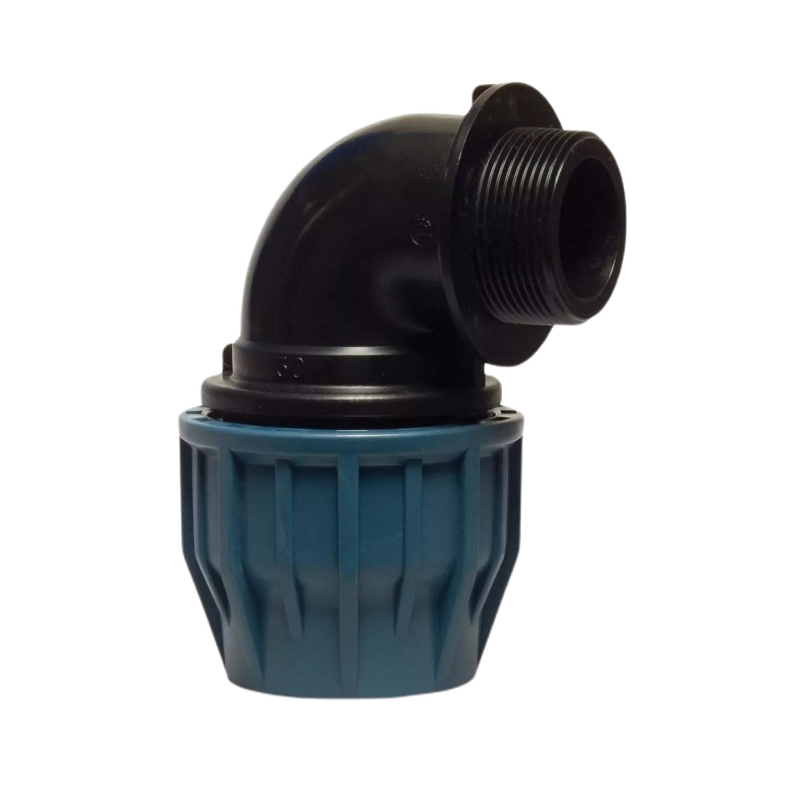 63 mm x 2 1/2" PE PP Fitting Klemm Verbinder Verschraubung Rohr Winkel 90° x AG DVGW - PN 16 bar 