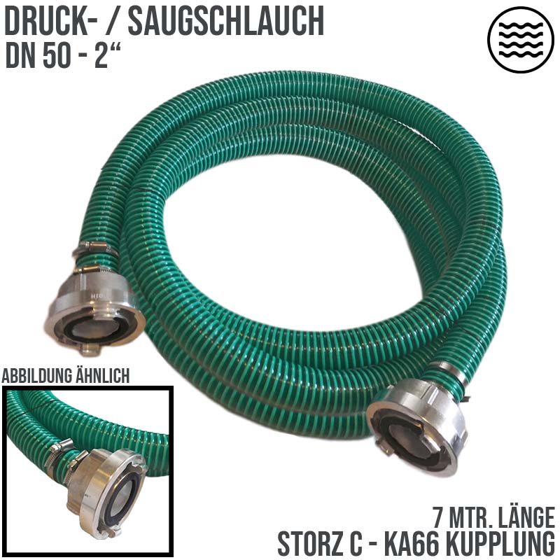 STORZ C DN52 KA66 - 50 mm 2" PVC Saug Ansaug Pumpen Spiral Schlauch PN 5 bar grün - 7 m Rolle