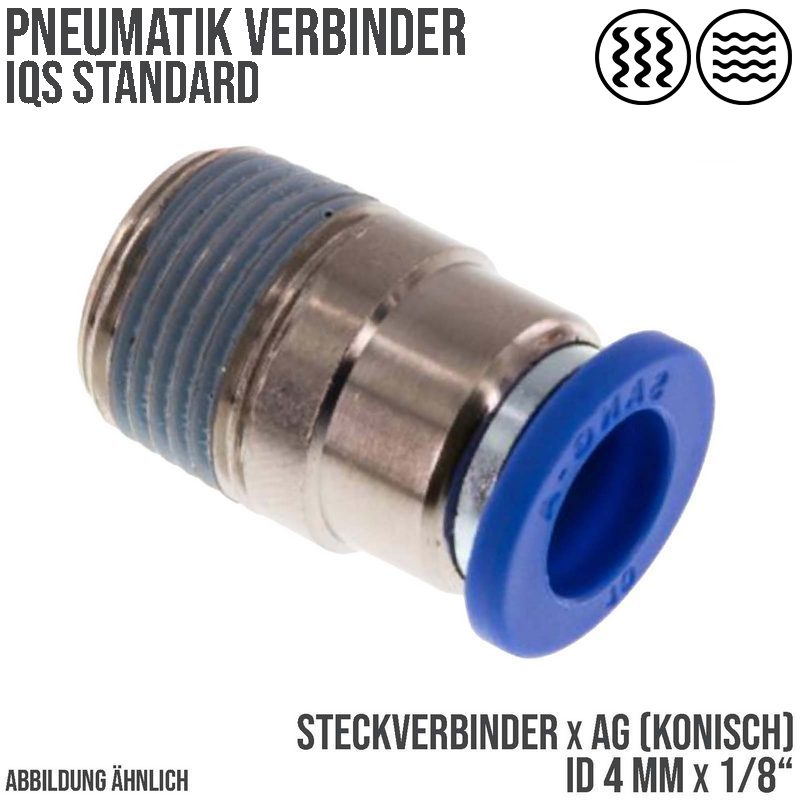 4 mm x 1/8" Pneumatik Steck Verbinder rund IQS Außengewinde konisch - PN 20 bar