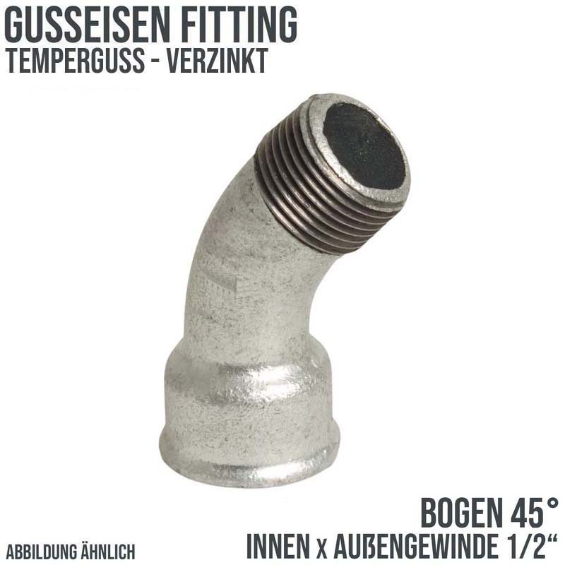 1/2" Gusseisen Temperguss Fitting Nr. 40 Bogen 45° Innen x Außengewinde IG x AGPN 25 bar