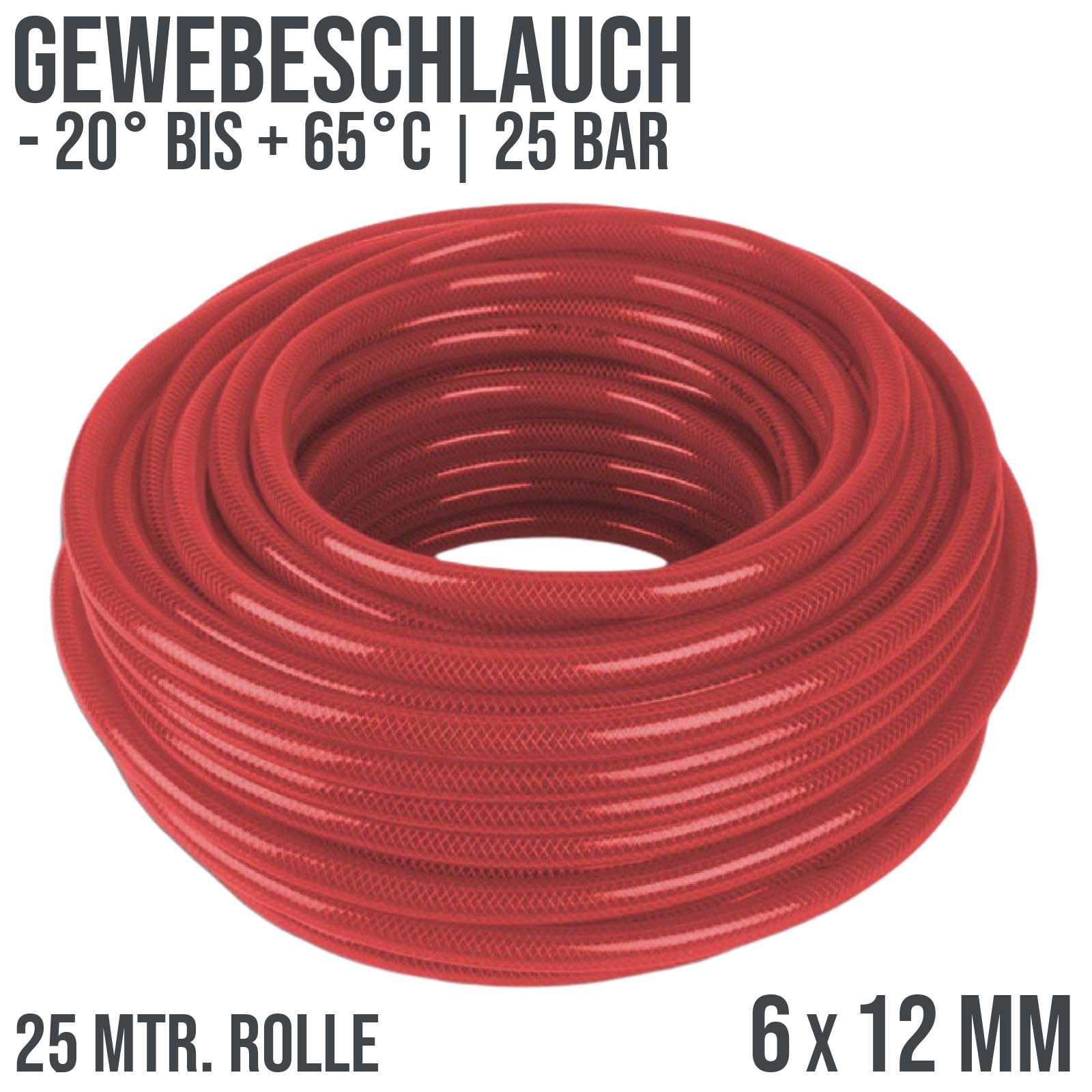 6 x 12 mm Gewebe Druckluft Universal Wasser Luft Kompressor Schlauch rot PN 25 bar - 25 m