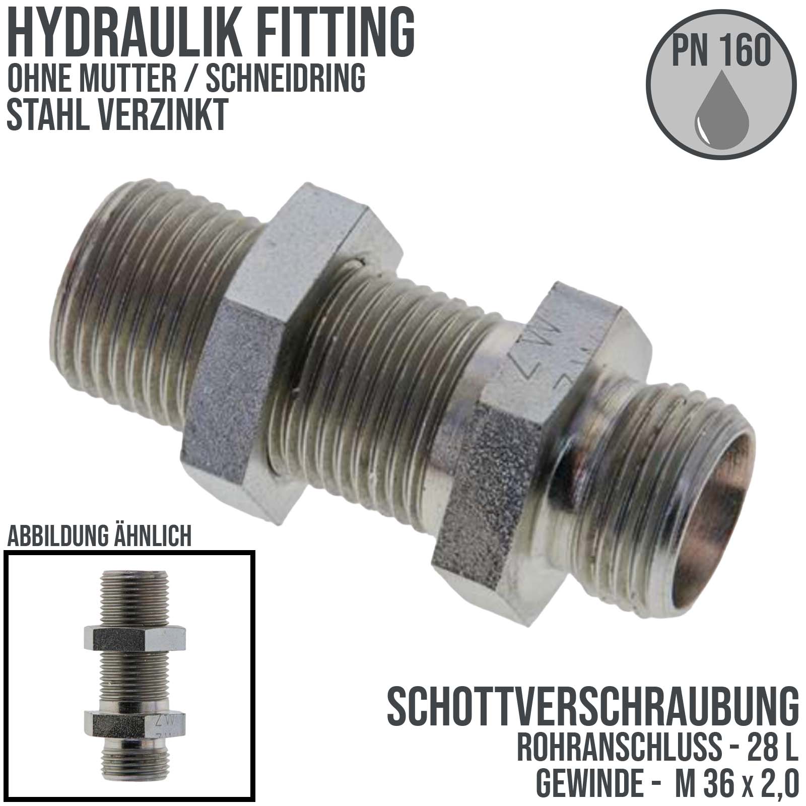 28 L Schneidring Schott Verschraubung M 36 x 2,0 AG ohne Mutter / Schneidring - PN 160 bar