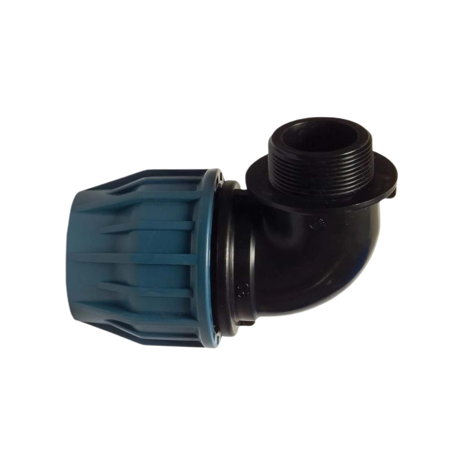 63 mm x 2 1/2" PE PP Fitting Klemm Verbinder Verschraubung Rohr Winkel 90° x AG DVGW - PN 16 bar 