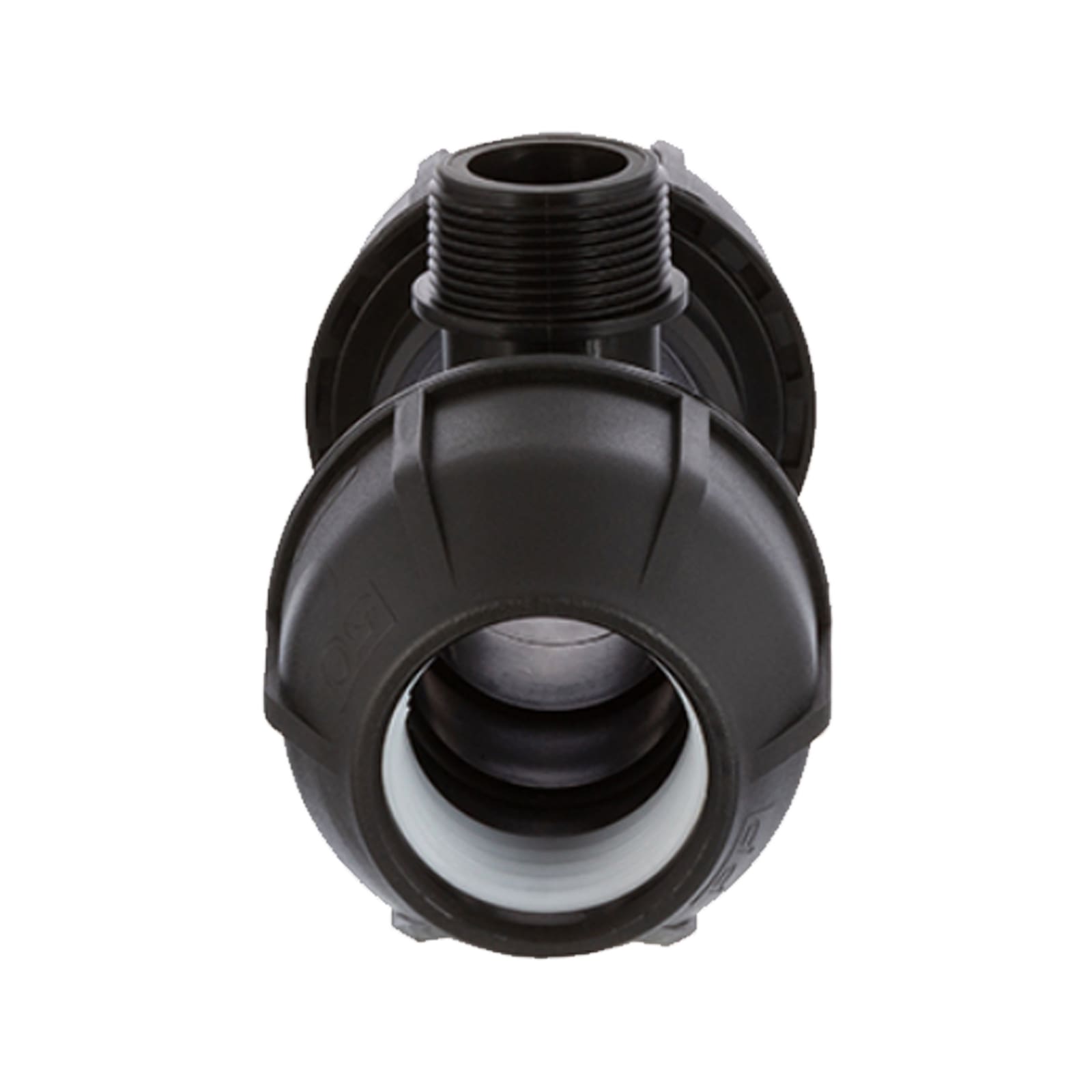 50 mm x 2" PE PP Fitting Klemm Verbinder Verschraubung Rohr T-Stück 90° x AG schwarz - PN 16 bar 
