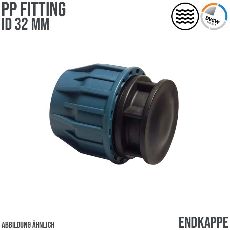 32 mm PE PP Fitting Klemm Verbinder Kappe Endkappe Endstück Muffe Verbinder  DVGW - PN 16 bar