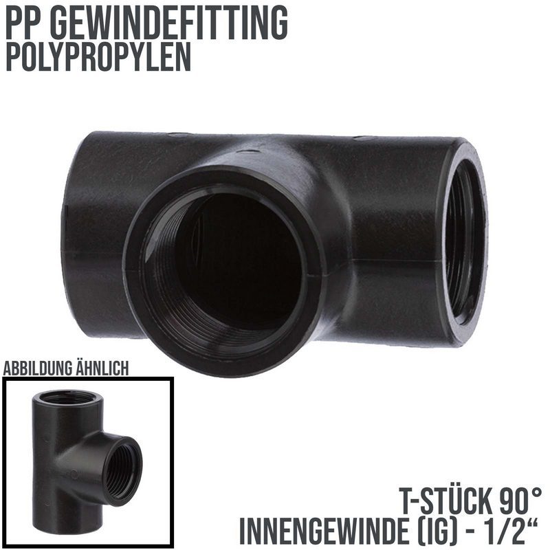 1/2 " PP Gewinde Fitting T-Stück 90° schwarz Innen x Innengewinde IG Polypropylen - PN 10 bar