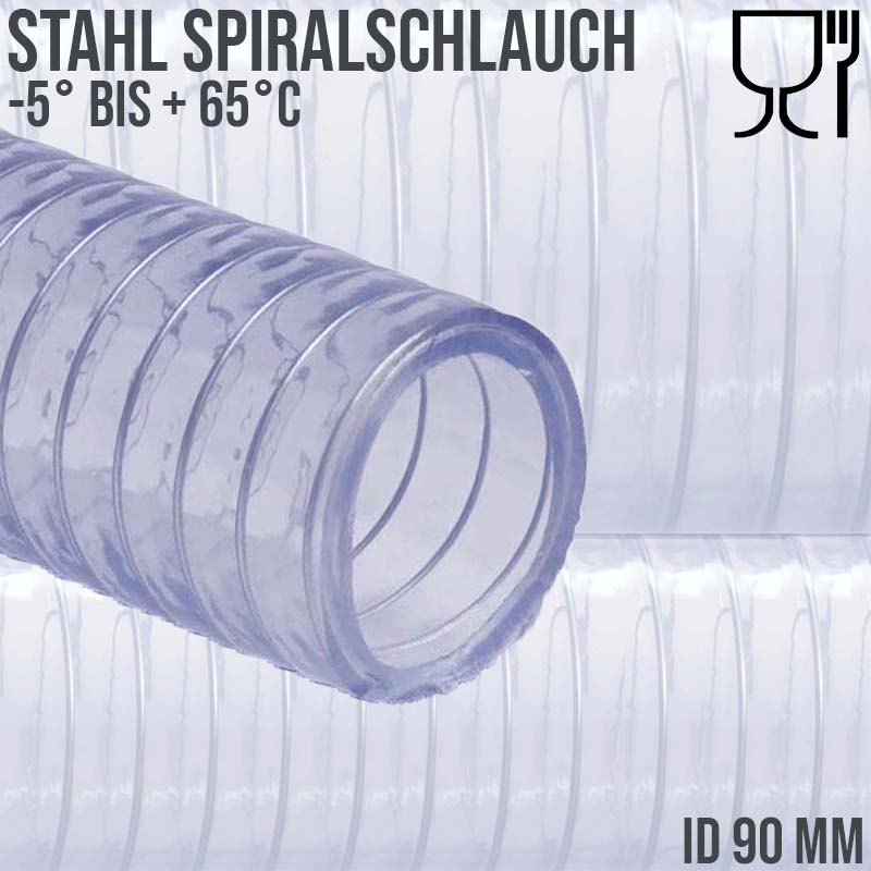 90 mm Saug Ansaug Druck Abwasser Pumpen Schlauch Stahlspirale transparent PN 4 bar