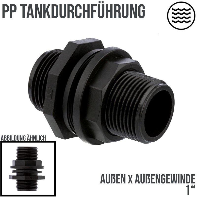 1" PP Tank Regen Tonnen Durchführung Connector 2-fach Außengewinde  - PN 10 bar