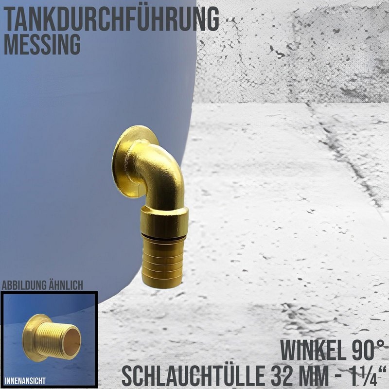 90° Tank Regen Tonnen Durchführung Messing Schlauch Tülle Stutzen 32mm (1 1/4") - Anschuss Set PN 10 bar