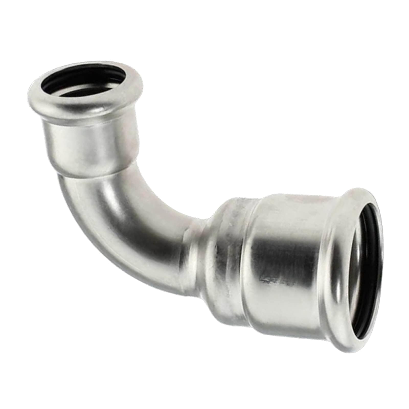 54 x 42 mm Bogen 90° reduziert Press x Pressmuffe Edelstahl AISI 316 Fittings PN 16 bar
