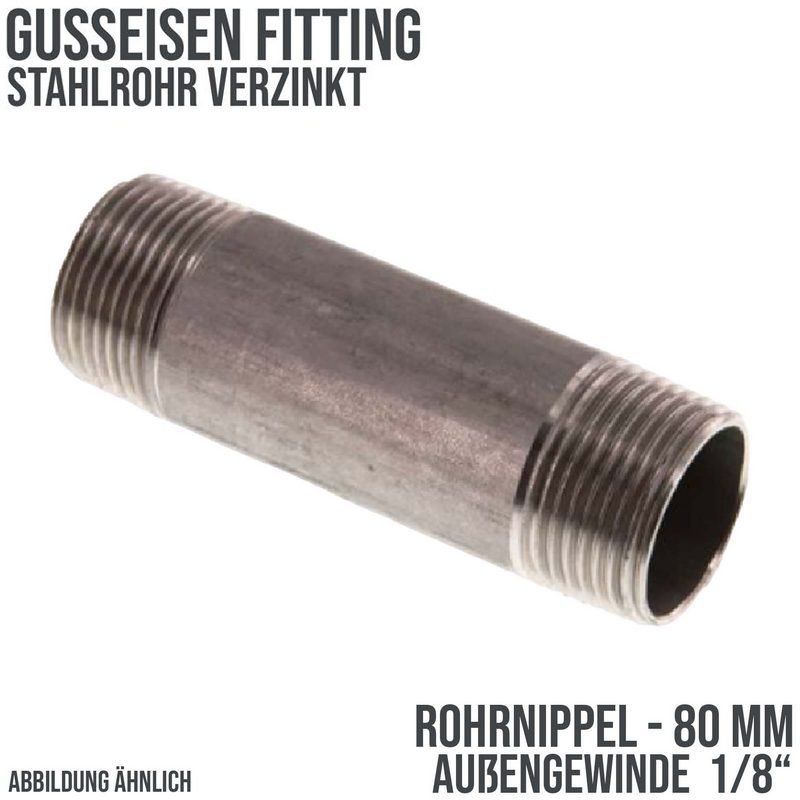 1/8" Rohrnippel Nr. 23 Stahl verzinkt 80 mm Außen x Außengewinde AG Fittings - PN 16 bar