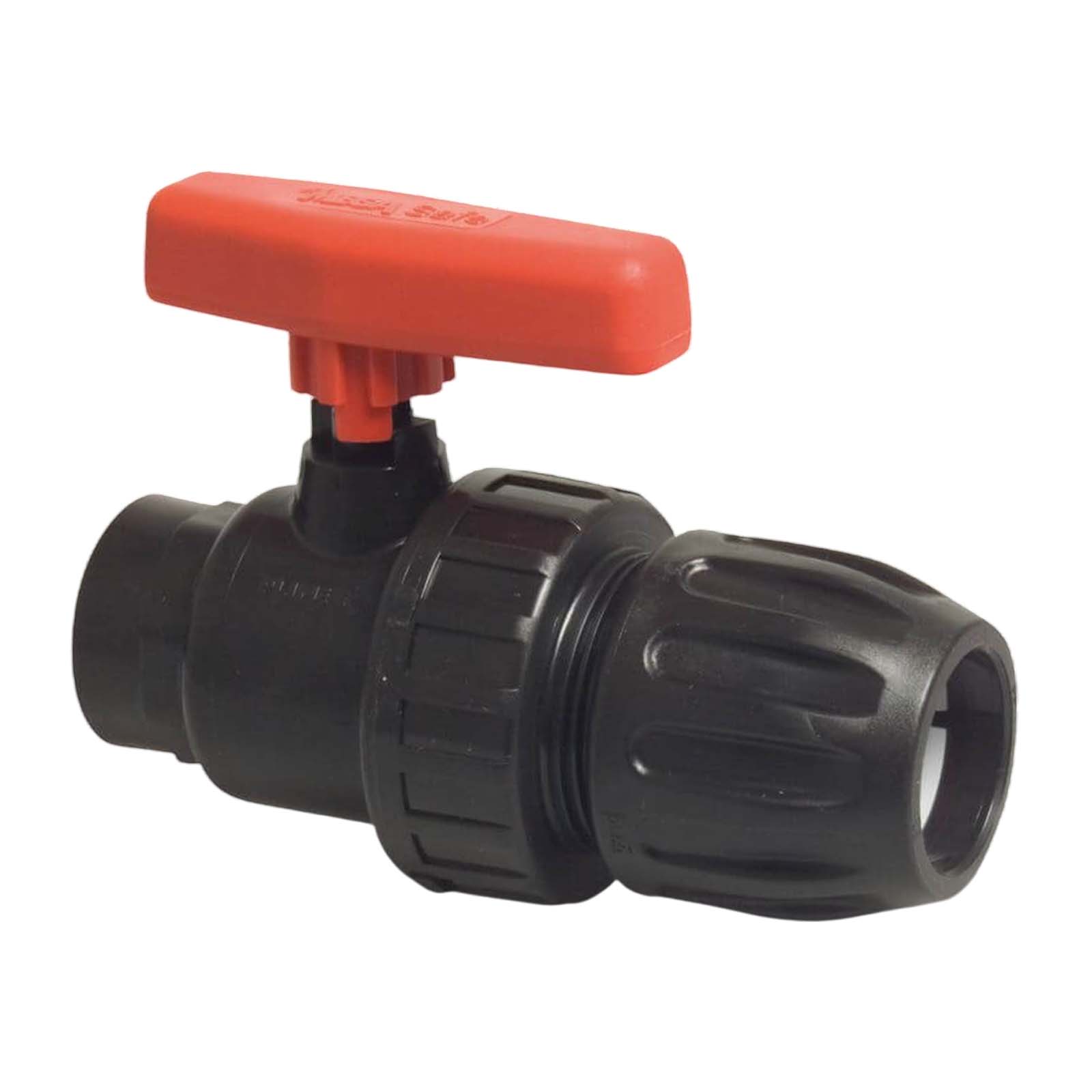 63 mm PE PP Kugelhahn Klemm Muffe Kupplung Innengewinde IG schwarz/rot - PN 10 bar