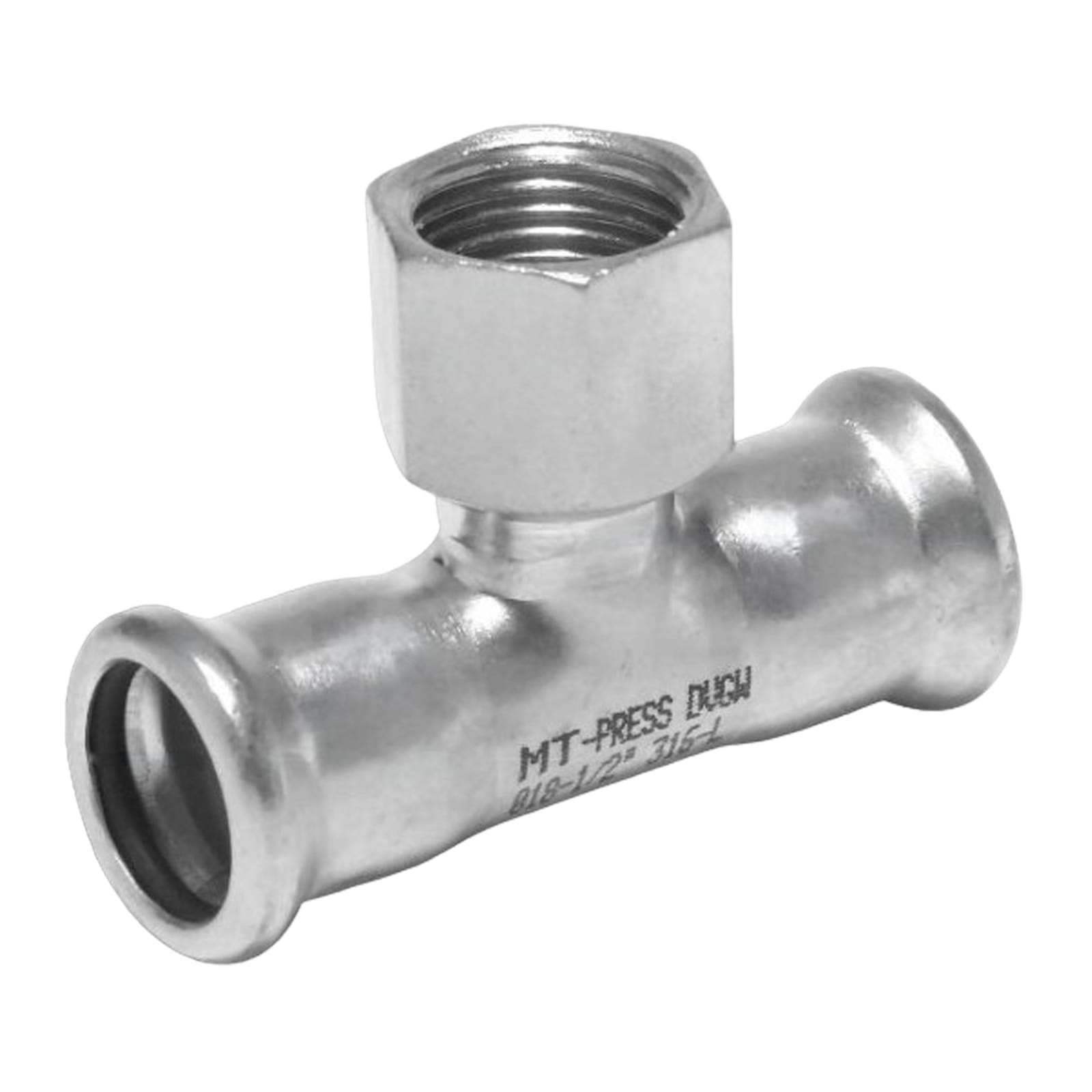 54 mm x 2" T-Stück 90° Pressmuffe x Innengewinde IG Edelstahl AISI 316 Fittings PN 16 bar