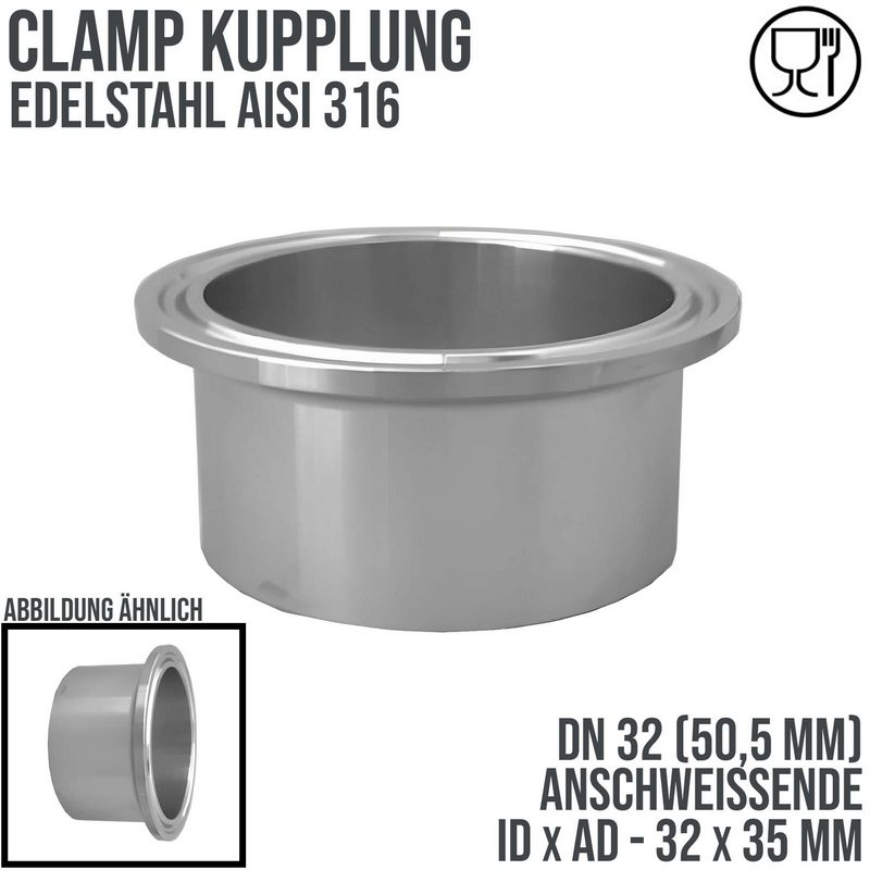DN 32 CLAMP Kupplung 50,5 mm DIN 32676 Anschweissende ID 32 x AD 35 mm - PN 16 bar