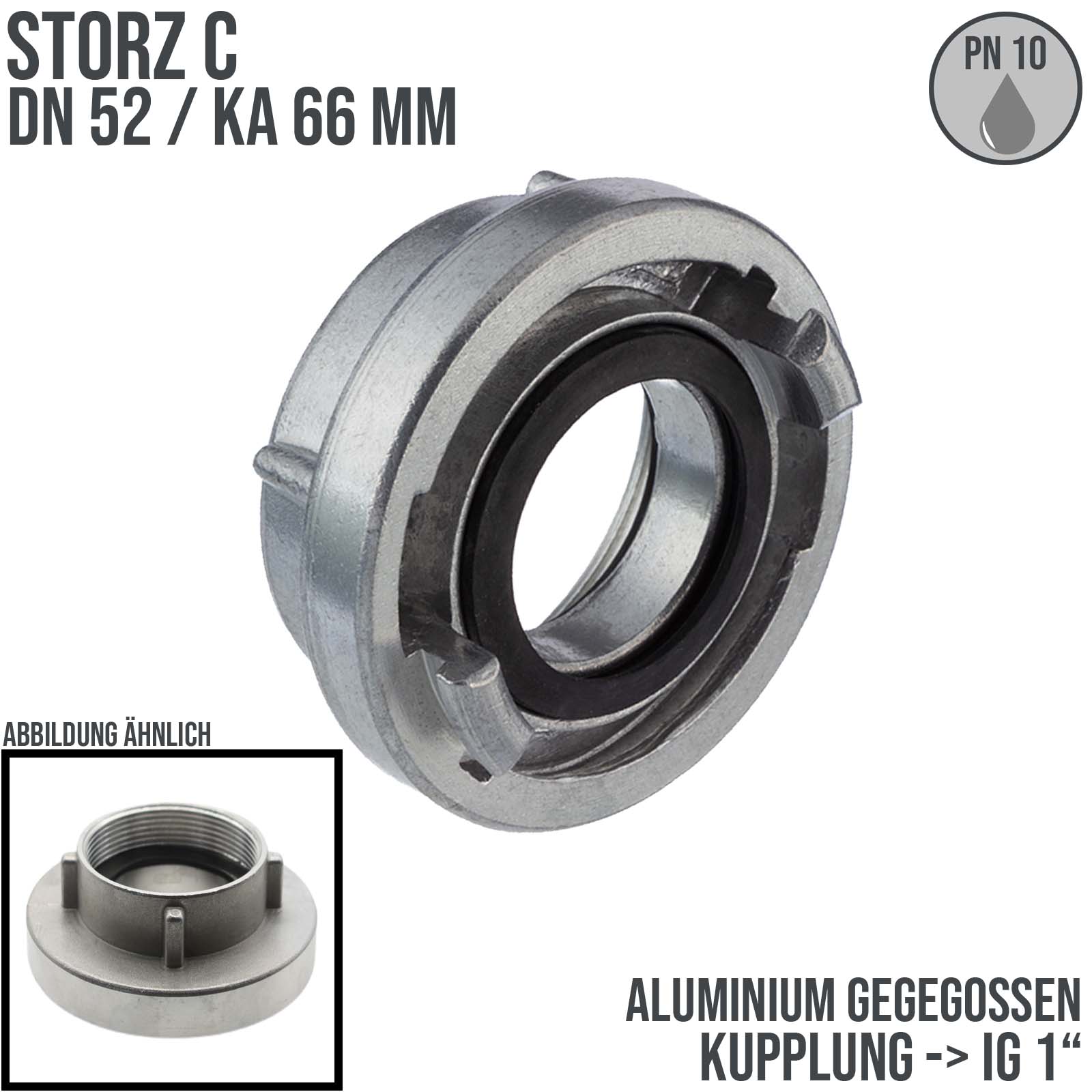 STORZ C DN52 KA66 Kupplung Innengewinde IG 1" Saug Bau Feuerwehr Schlauch PN 10 bar