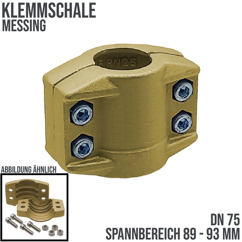 DN 75 Klemmschale Messing Spannbereich 89 - 93 mm für Schlauch ID x AD 75 x 91 mm - PN 25 bar