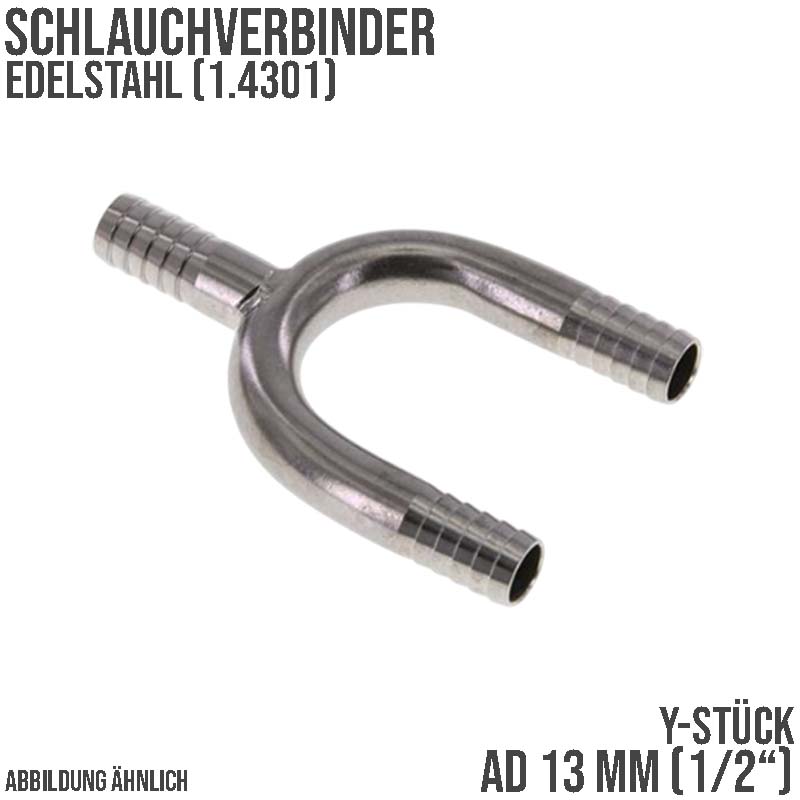 13 mm - 1/2" Zoll 90° Y-Stück Schlauch Verbinder Verteiler Tülle Kupplung Reparatur Edelstahl VA 1.4301
