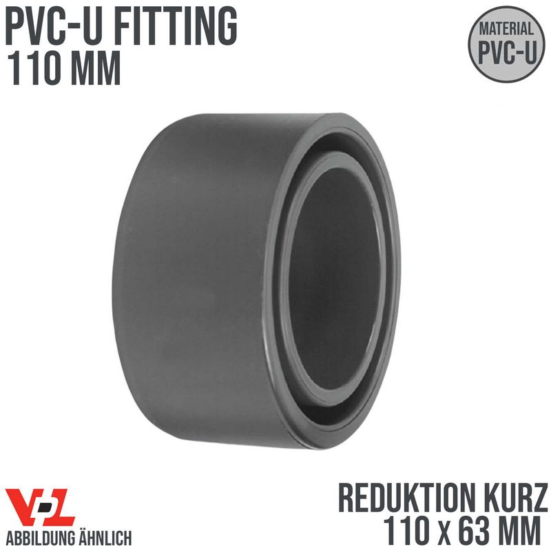 110 x 63 mm VDL PVC Klebe Fitting Reduktion kurz Muffe Verbinder - PN 16 bar