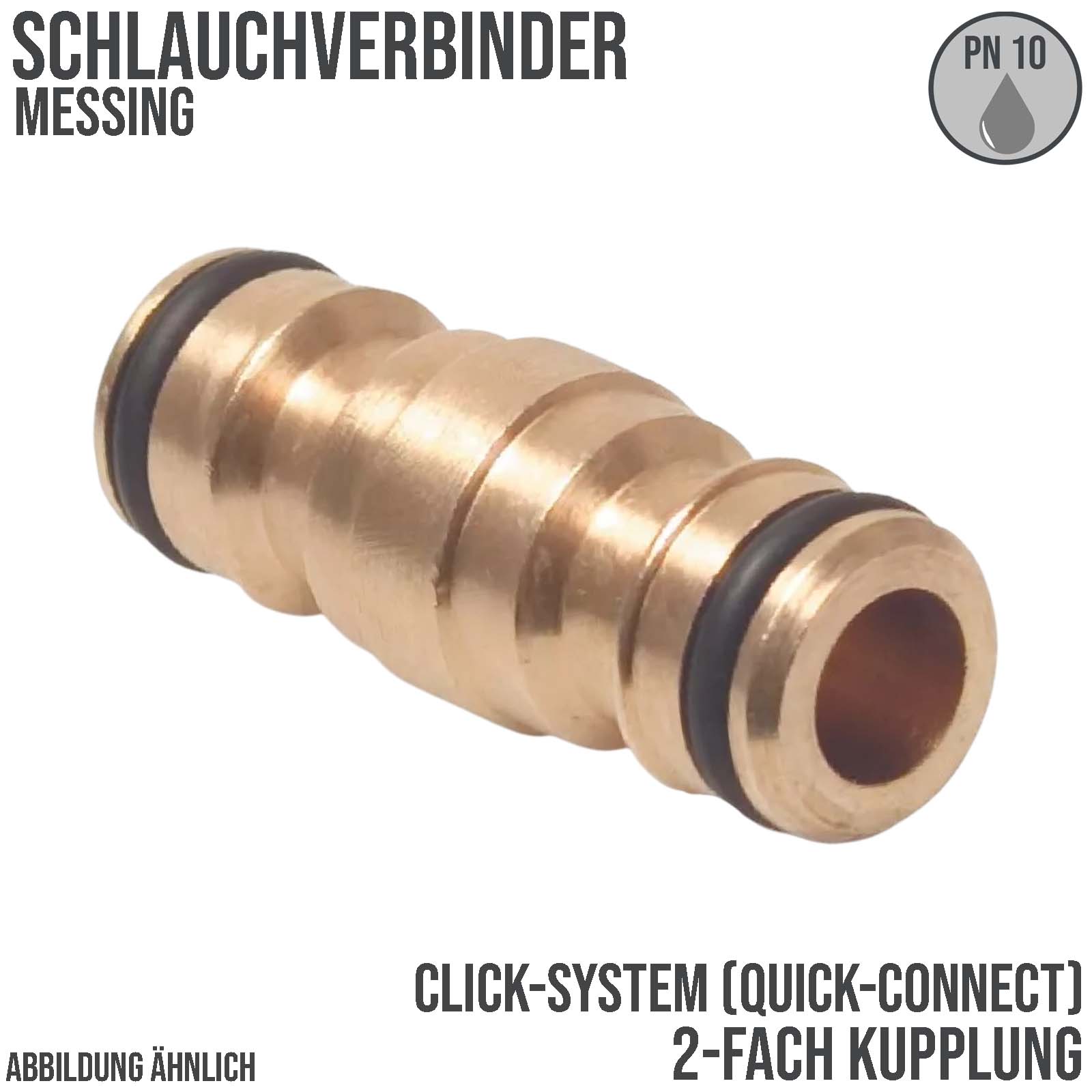 2-fach Schlauch Stecker Verbinder Click-System Quick Connect Messing (Gardena kompatibel)