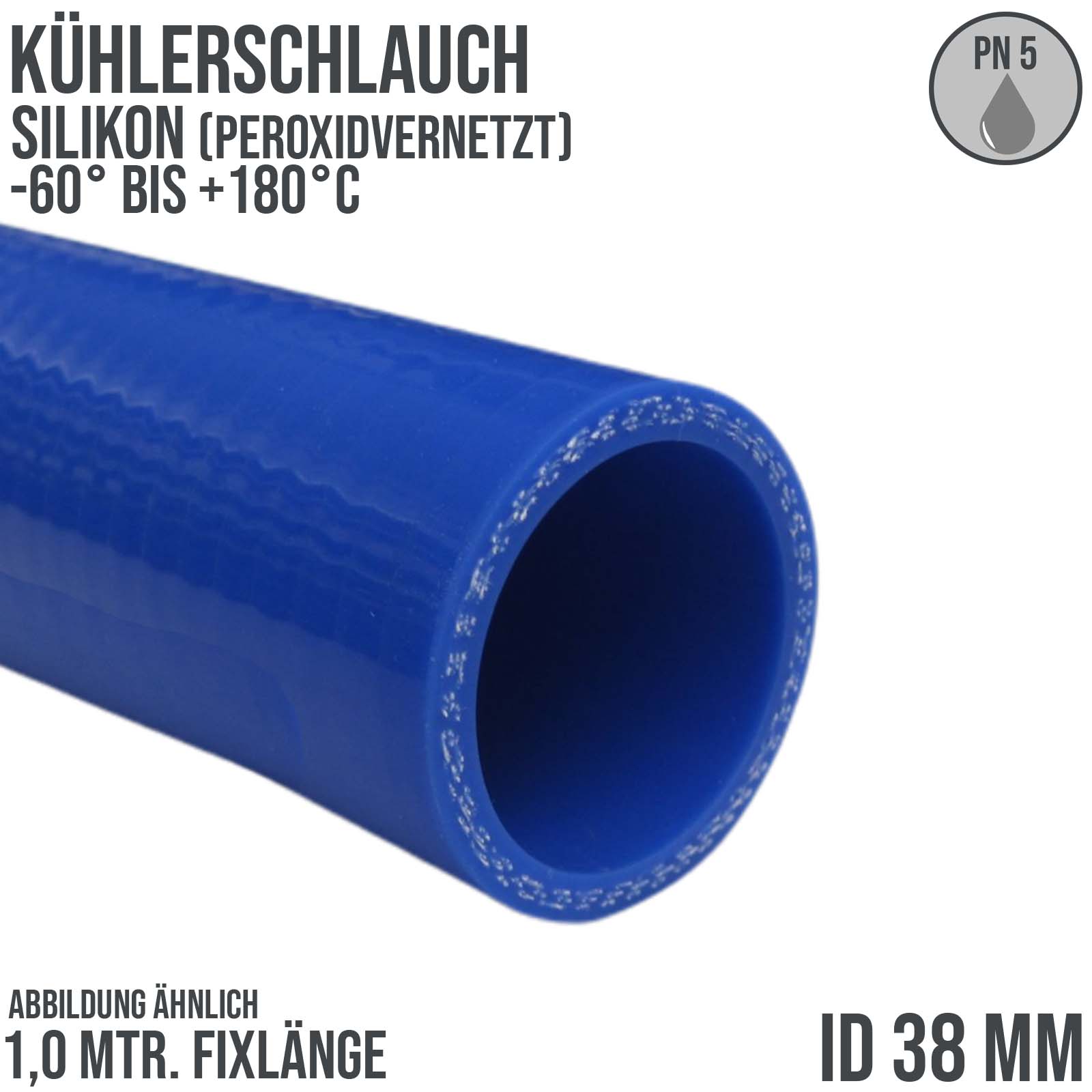 38 x 46 mm Kühler Silikon LLK Ladeluft Kühlmittel Schlauch blau PN 4,5 bar - Fixlänge 1 m