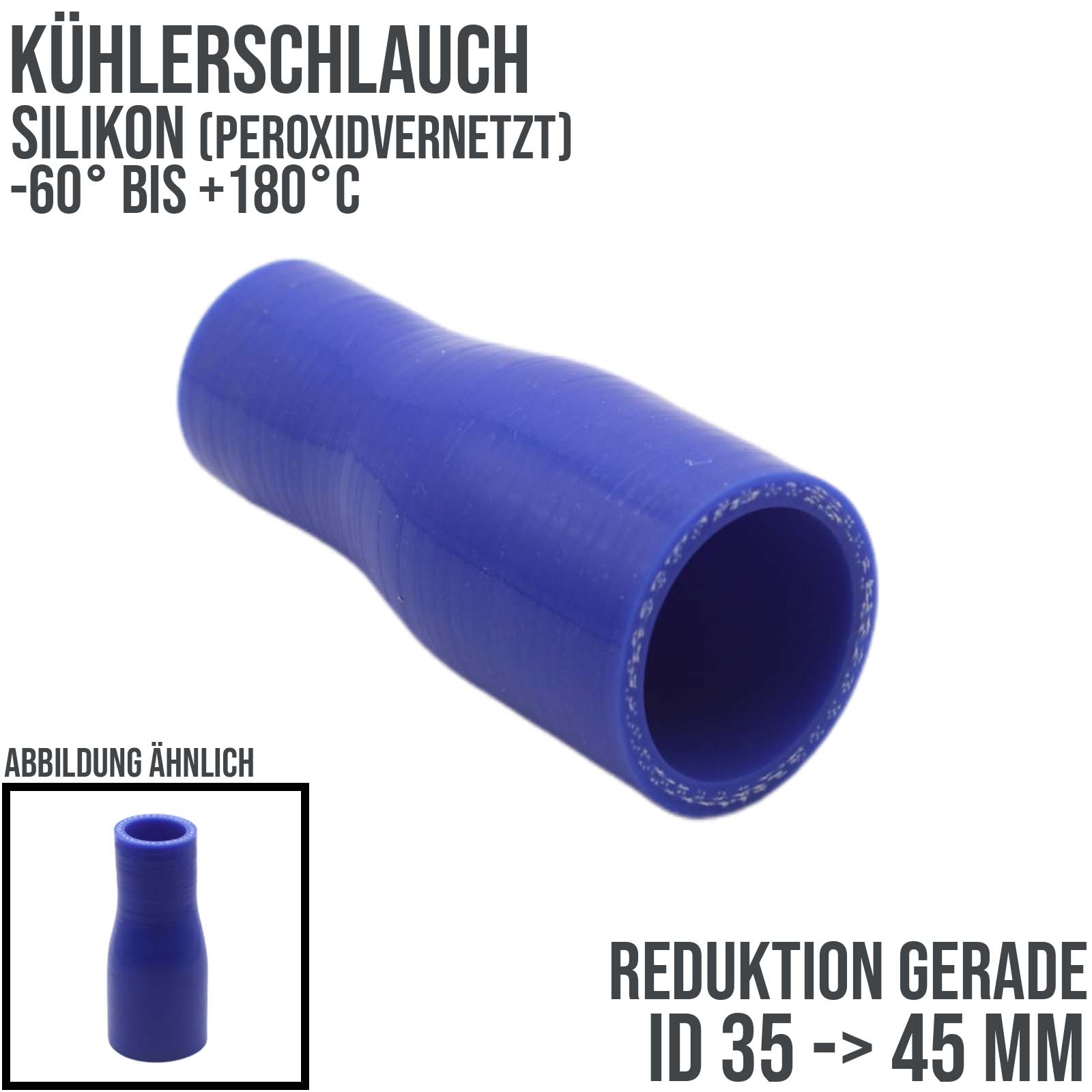 35 -> 45 mm ID Kühlerschlauch Reduktion Verbinder Silikon LLK Ladeluft Kühlmittel Schlauch blau - 100mm