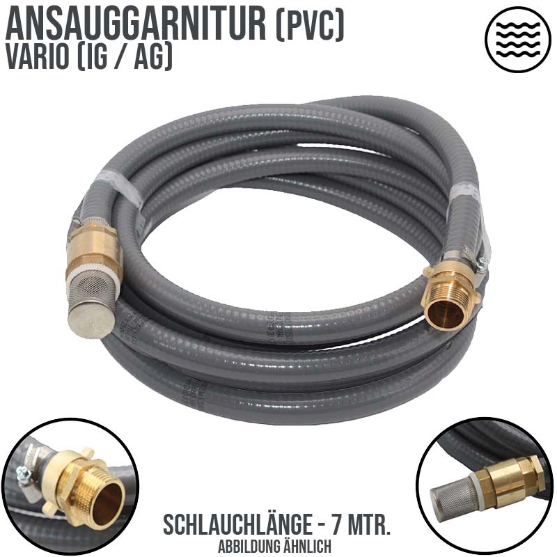 19 mm 3/4" Zoll Ansaug Saug Schlauch Pumpen Garnitur vario Anschluss grau - 7 m