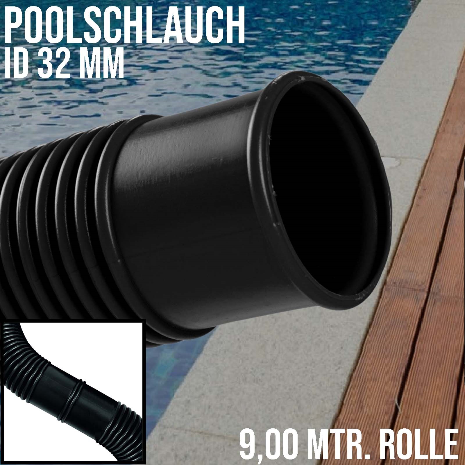 32 mm Schwimmbad Pool Solar Saug Ansaug Teich Schlauch schwarz - 9 m Rolle