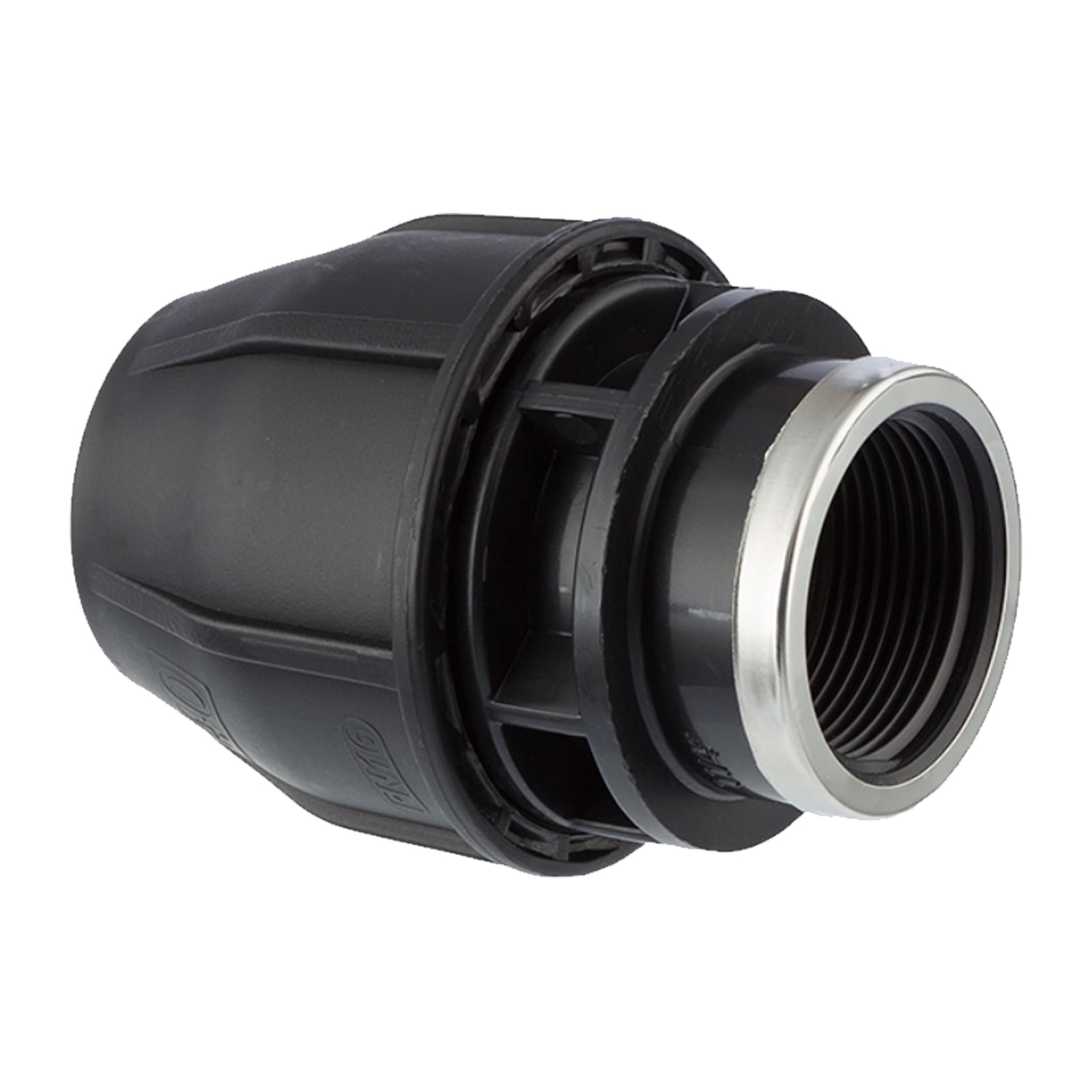 63 mm x 2" PE PP Fitting Klemm Verbinder Verschraubung Muffe Rohr Kupplung x IG schwarz - PN 16 bar