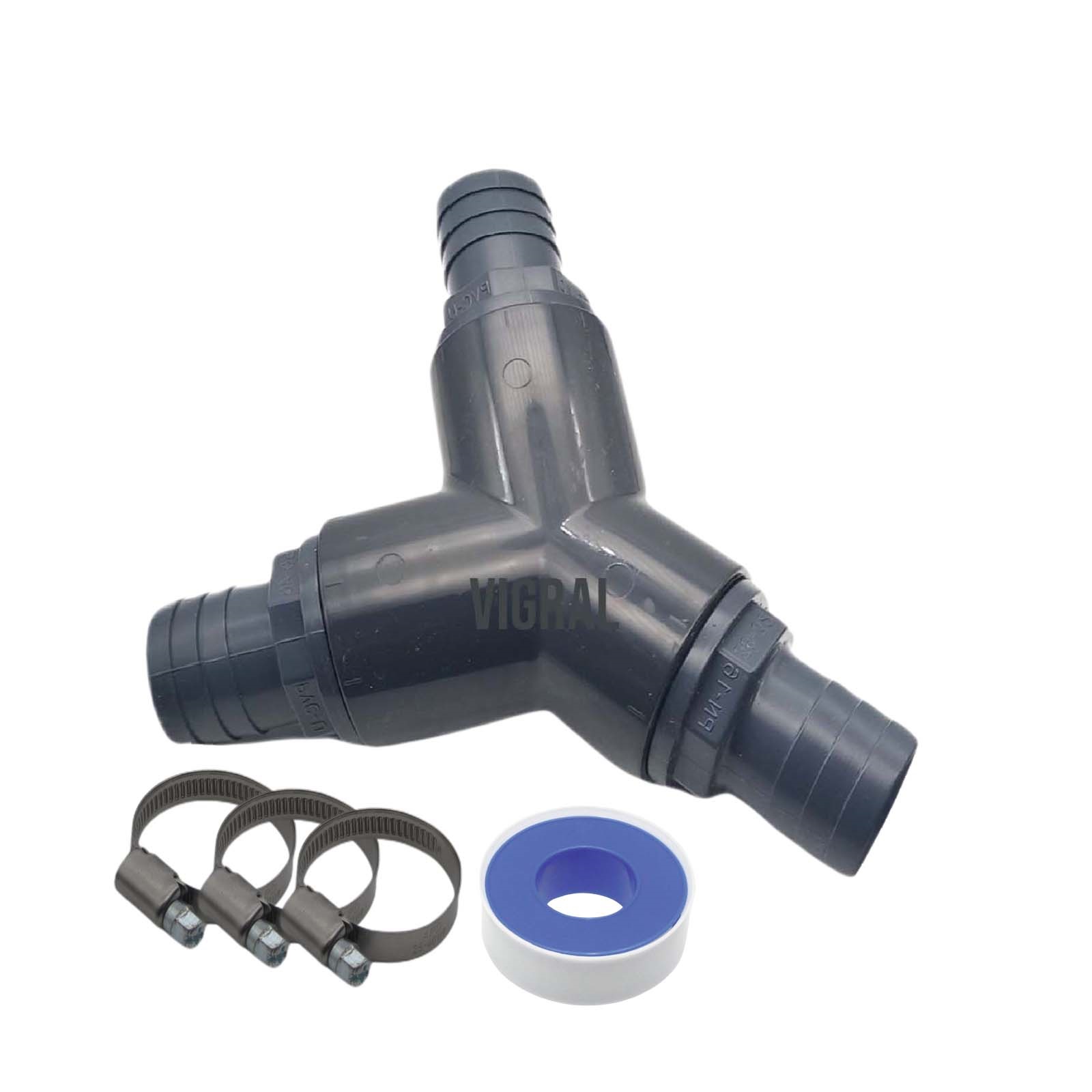 38 mm PVC PROFI Y-Stück 45° Schlauch Verbinder Stutzen Tülle Pool Teich Garten - PN 10 bar - Montage-Set