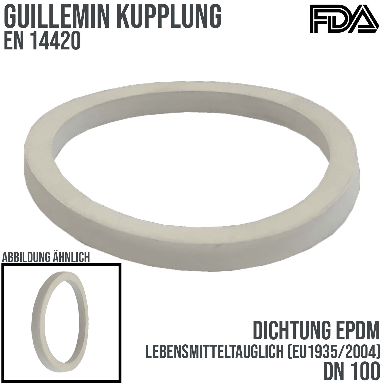 DN 100 Guillemin Kupplung Ersatz Dichtung EPDM weiß FDA Lebensmittel EU1935/2004