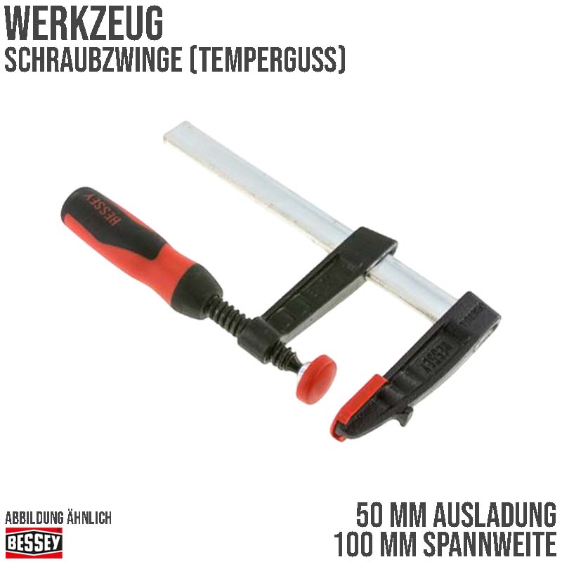 100 mm Spannweite Temperguss Schraubzwinge - 50 mm Ausladung Bessey
