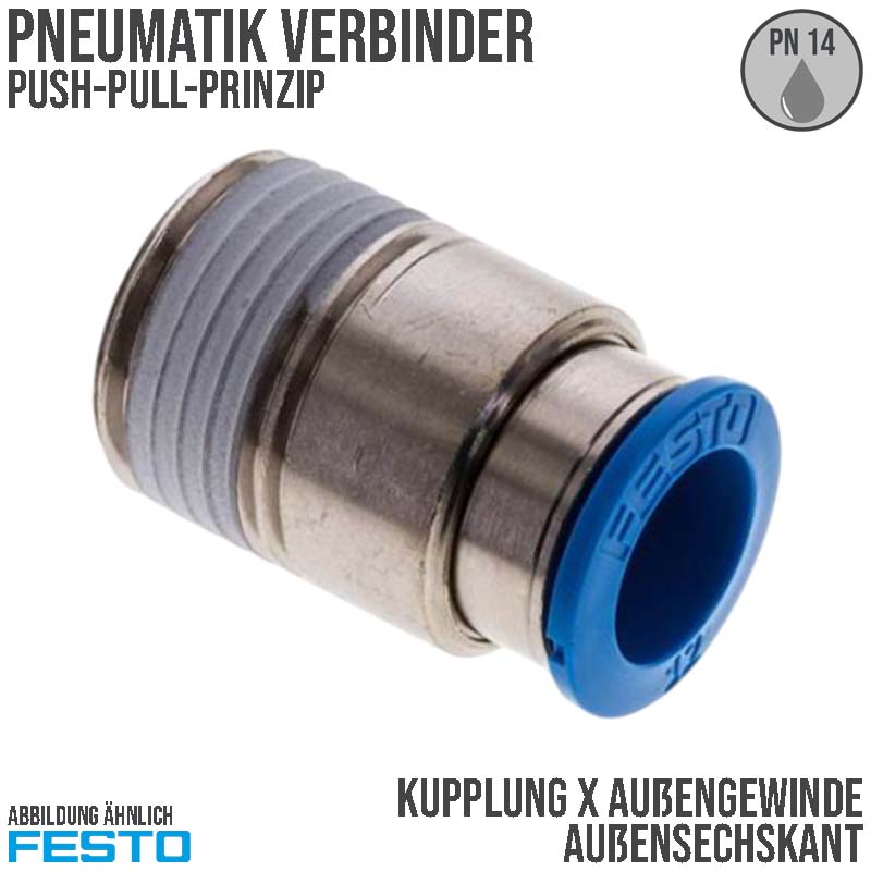 8 mm x 1/8" Pneumatik Schnell Steck Verbinder Außengewinde AG blau/schwarz ISK QS-1/8-8-I (153015) - PN 14 bar