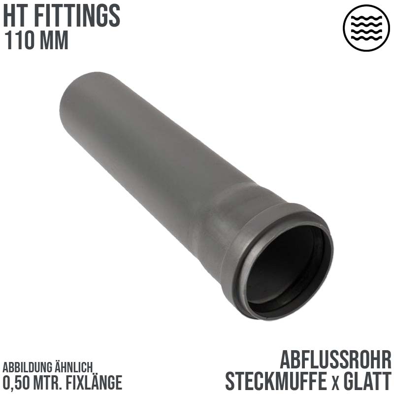 110 mm PP Abfluß Abwasser HT KG Rohr grau - 0,50 m Fixlänge