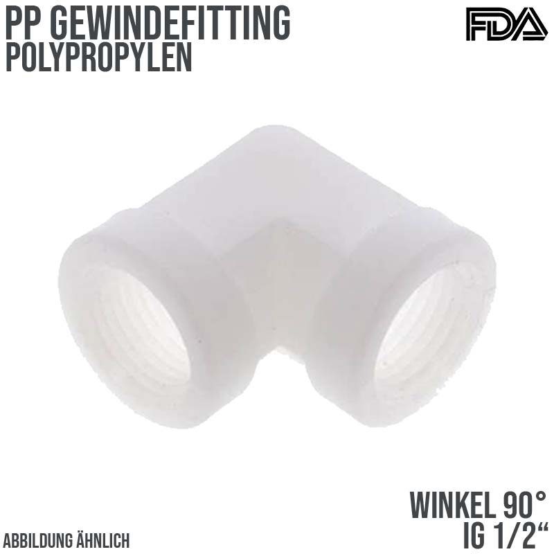 1/2" PP Gewinde Fitting FDA Winkel 90° 2-fach Innengewinde Verbinder weiß - PN 10 bar