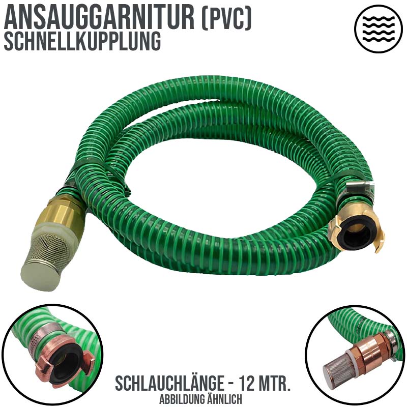 32 mm 1 1/4" Zoll Ansaug Saug Schlauch Pumpen Garnitur Schnellanschluss grün - 12 m