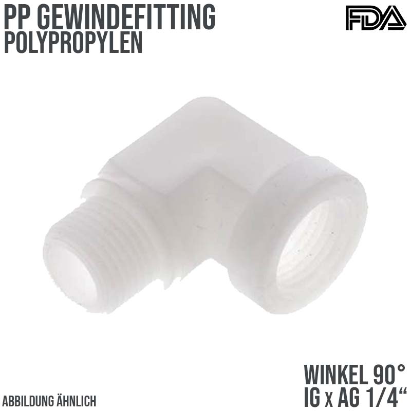 1/4" PP Gewinde Fitting FDA Winkel 90° Innen x Außengewinde Verbinder weiß - PN 10 bar