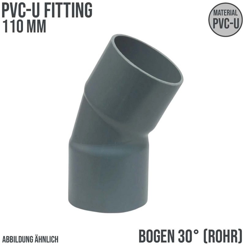 110 mm PVC Klebe Fitting Bogen Winkel 30° (Rohr) Muffe Verbinder - PN 10 bar