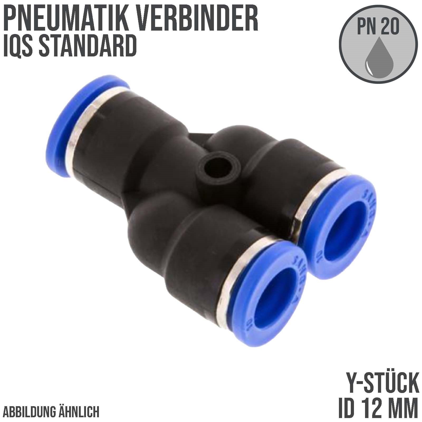 12 mm Pneumatik Schnell Steck Verbinder IQS Y-Stück blau/schwarz PA PU Schlauch - PN 20 bar