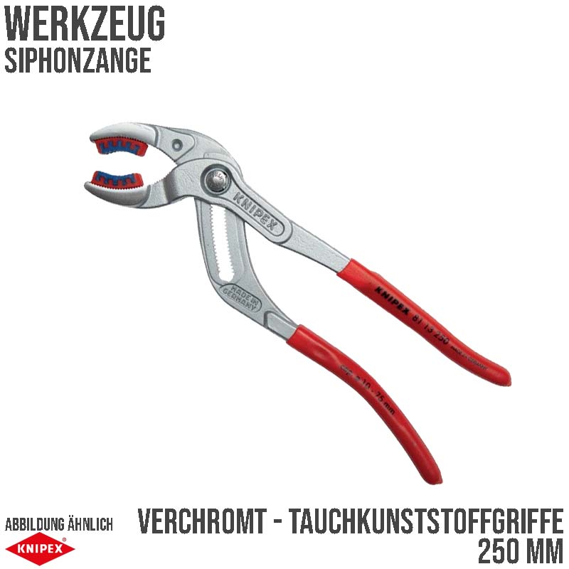250 mm Siphon Zange verchromt Tauchkunststoffgriffe Knipex