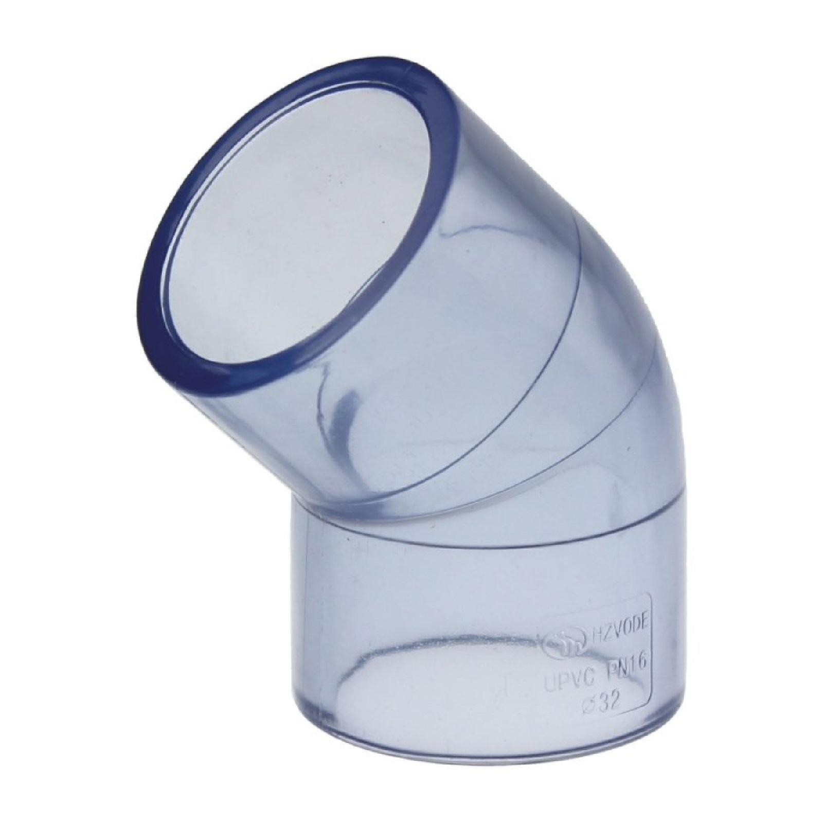 110 mm PVC Klebe Fitting Winkel 45° Muffe Verbinder - transparent durchsichtig - PN 16 bar