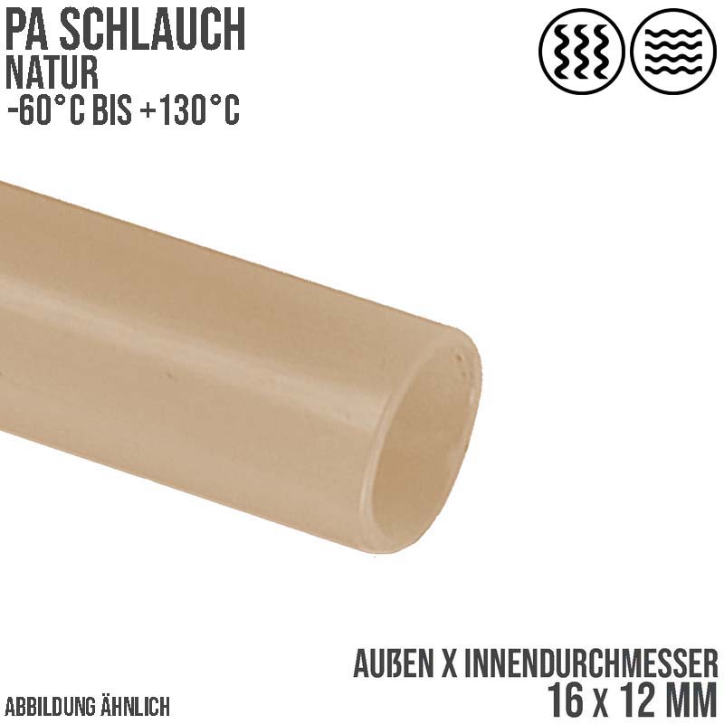16 x 12 mm Polyamid PA Pneumatik Schlauch natur - PN 19 bar