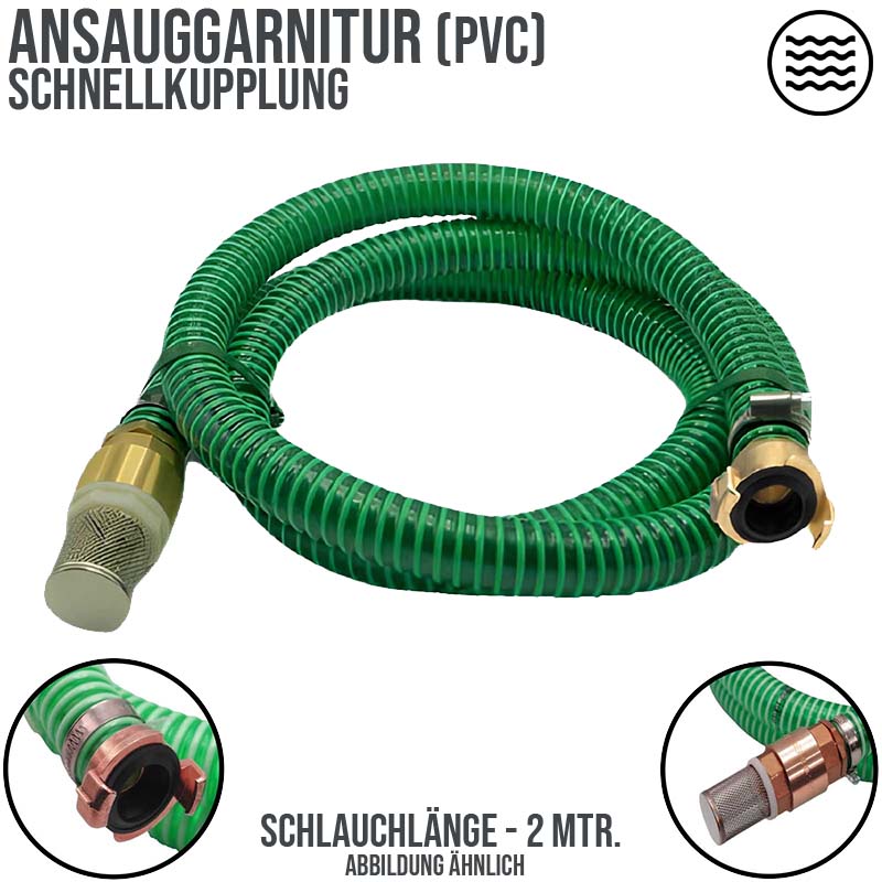 32 mm 1 1/4" Zoll Ansaug Saug Schlauch Pumpen Garnitur Schnellanschluss grün - 2 m
