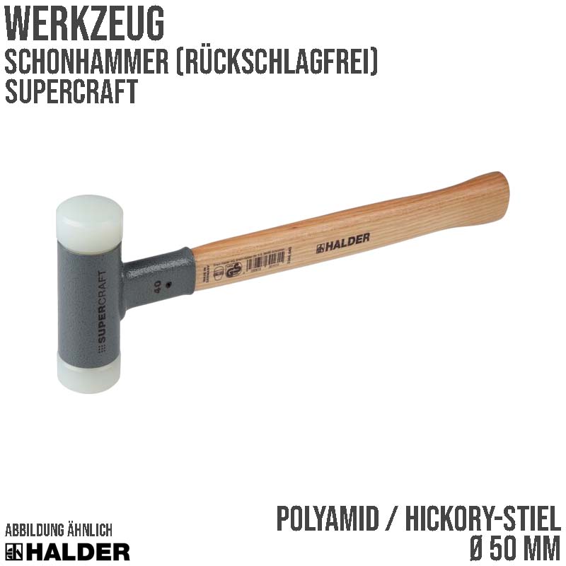 50 mm SUPERCRAFT rückschlagfreier Schonhammer Polyamid Kopf Hickory Stiel