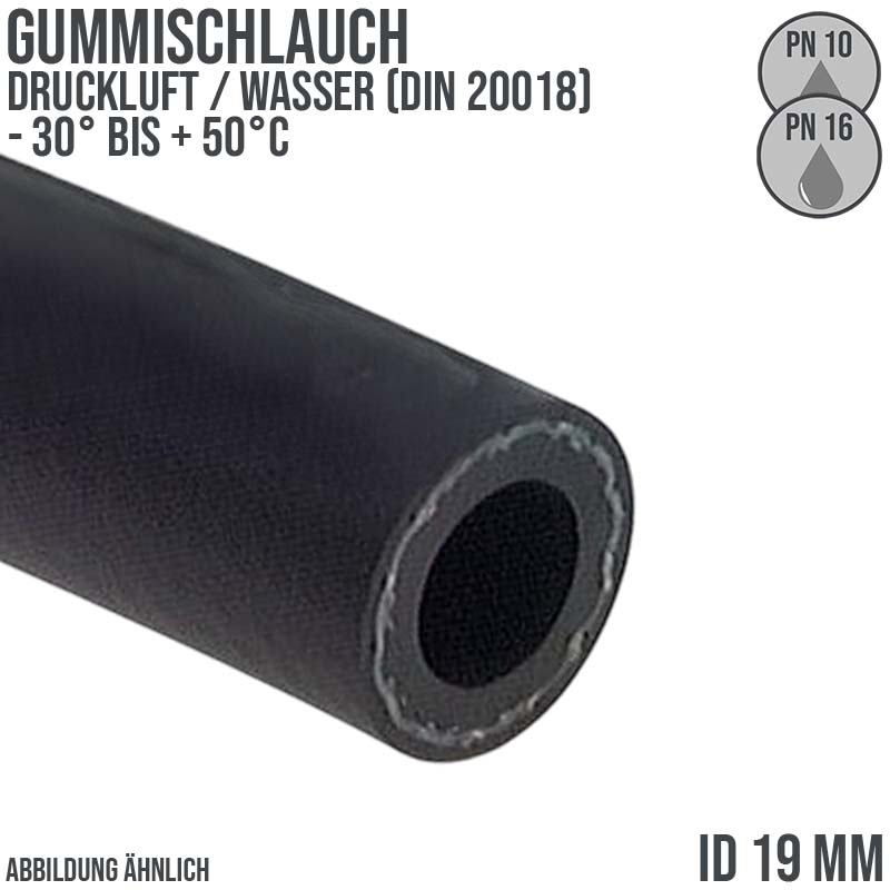 19 x 31 mm Gummi Druckluft Universal Wasser Luft Kompressor Schlauch schwarz - PN 10/16 bar